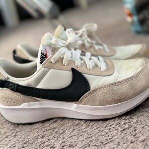 Nike White and Tan Sneakers with Black Swoosh